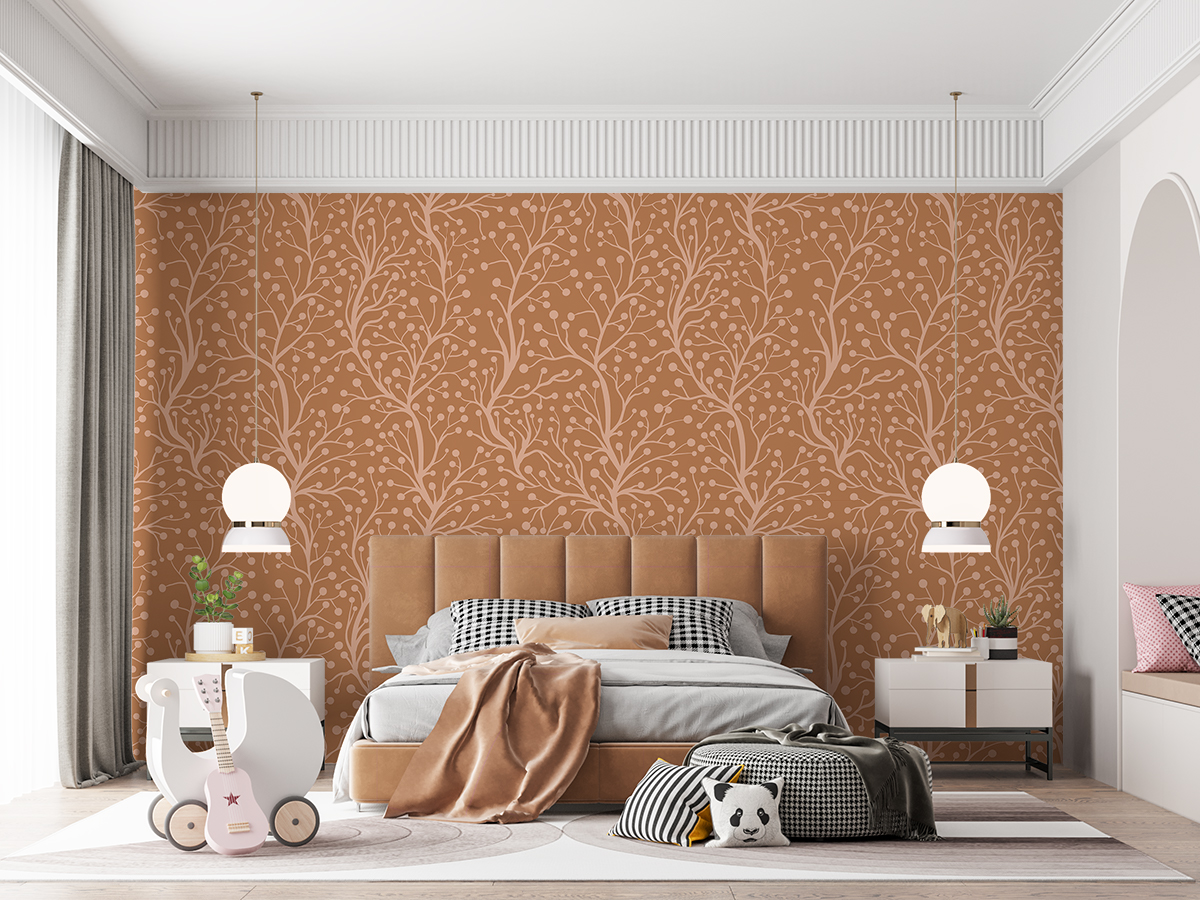 Tapeta - Beżowe gałązki, drzewa na brązowym tle - fototapeta.shop