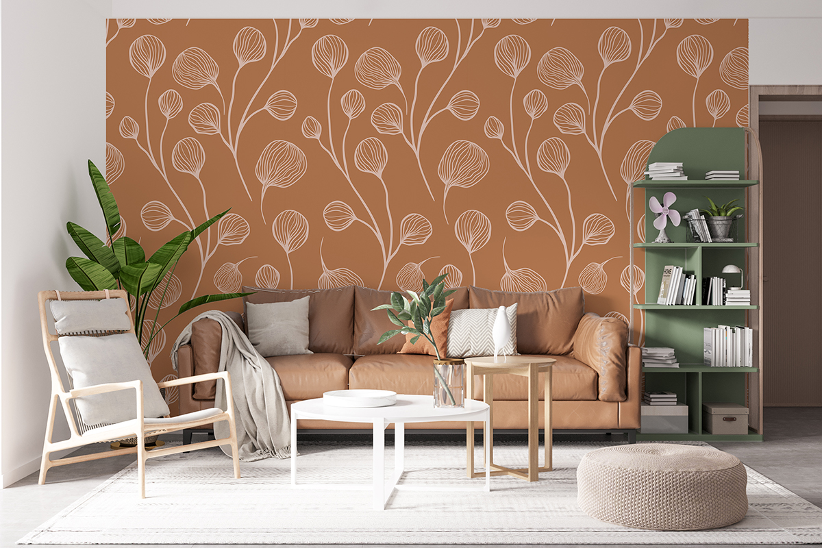 Tapeta - Delikatne pędy na beżowym tle - fototapeta.shop