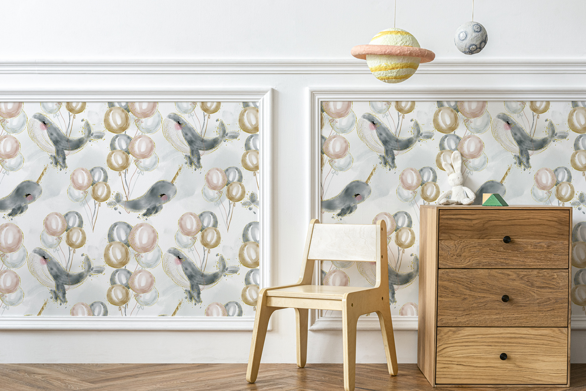 Tapeta - Wieloryby, balony i chmurki - fototapeta.shop