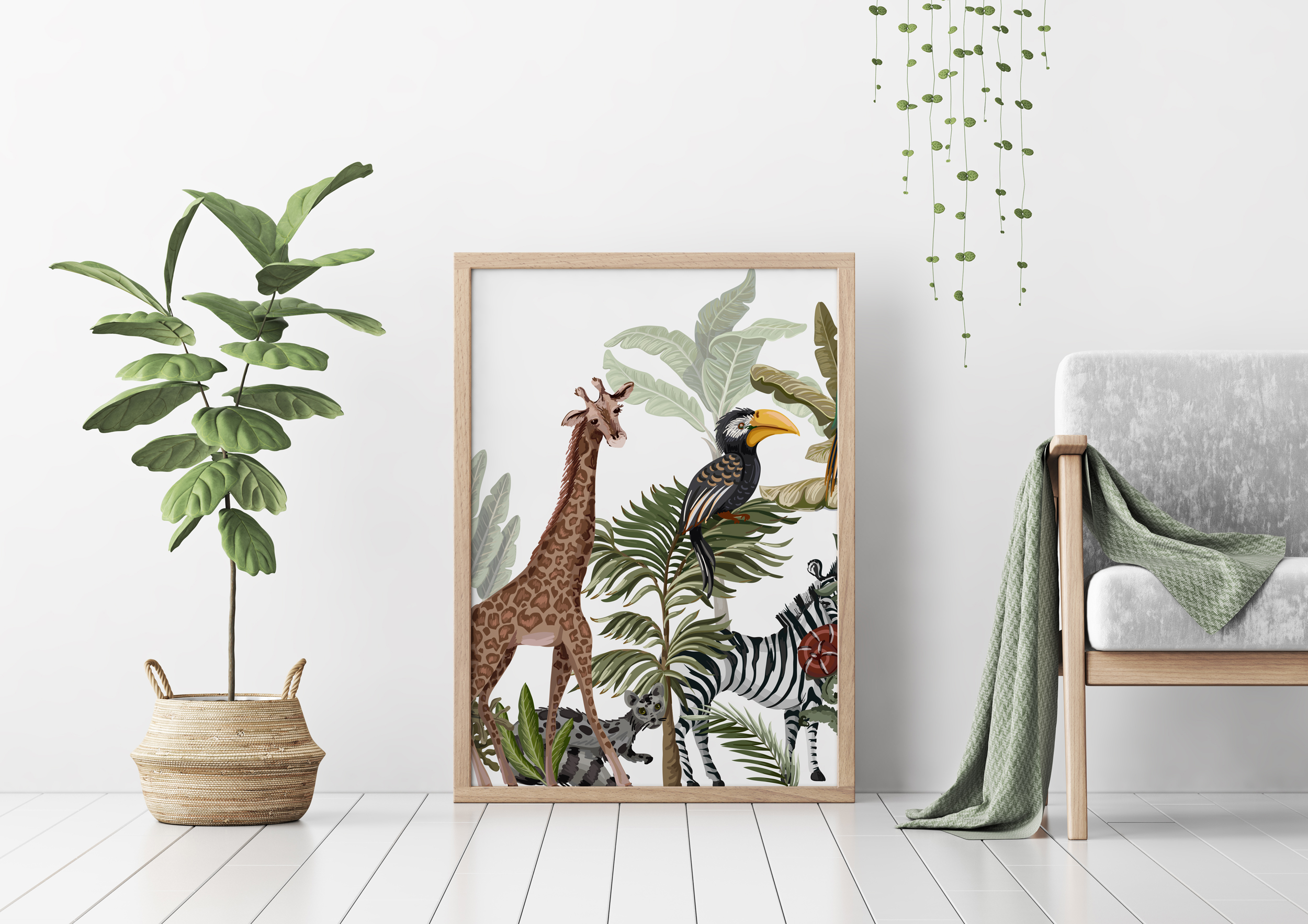Plakat - Żyrafa wśród palm - fototapeta.shop