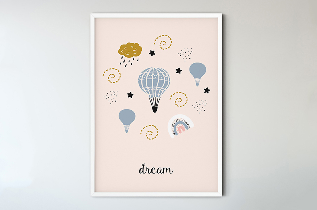 Plakat - Różowa grafika z balonami - fototapeta.shop