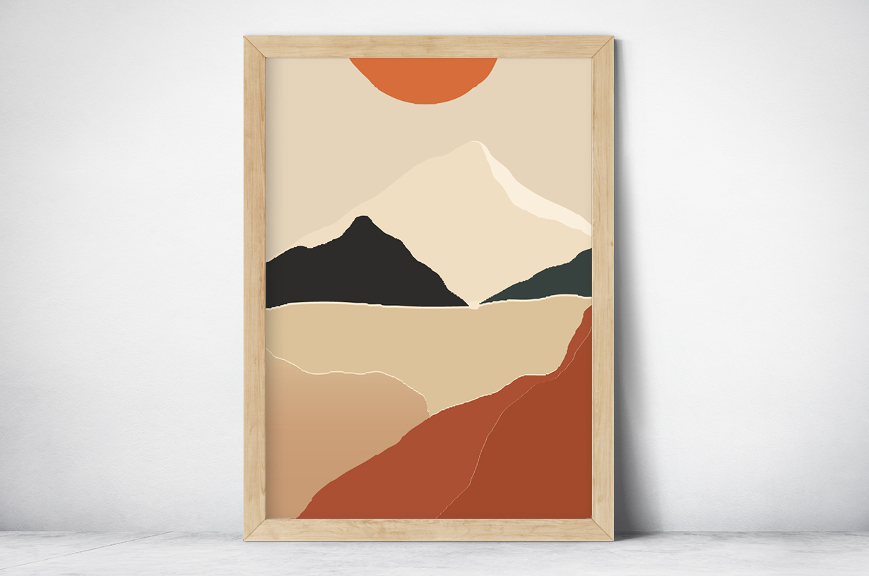 Plakat - Nowoczesna grafika słońce i góry - fototapeta.shop