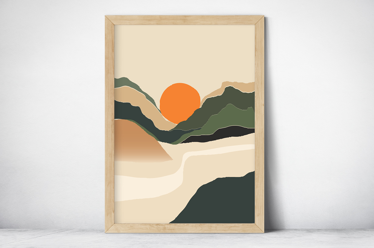 Plakat - Grafika słońce w górach - fototapeta.shop