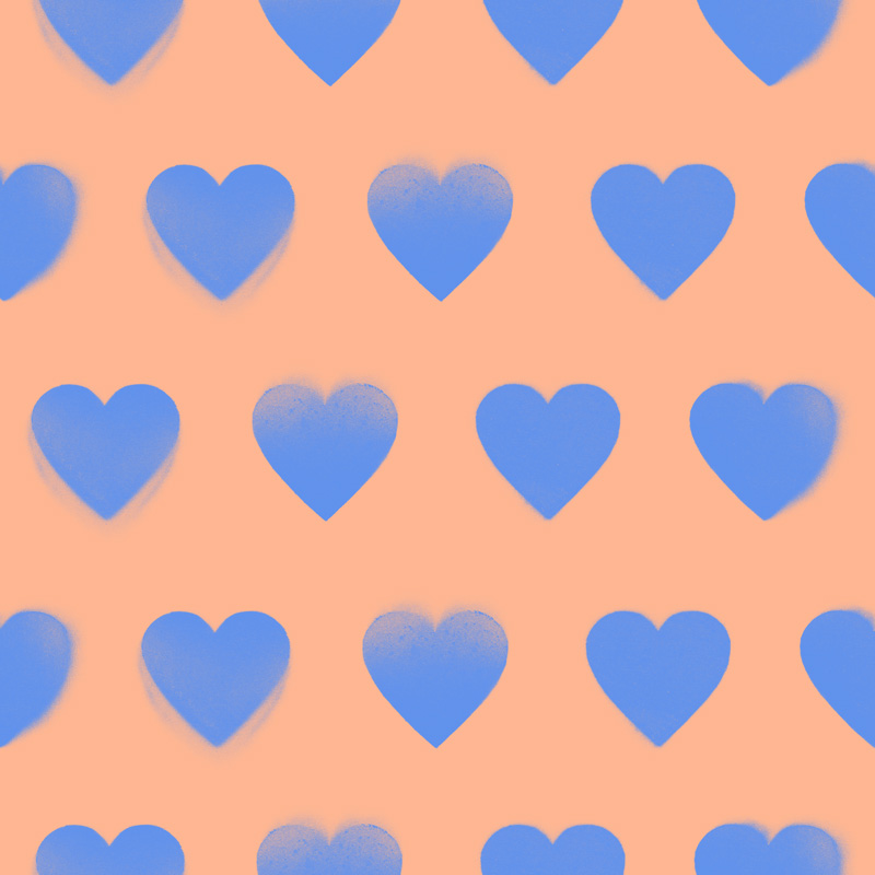 Niebieskie serca na łososiowym tle